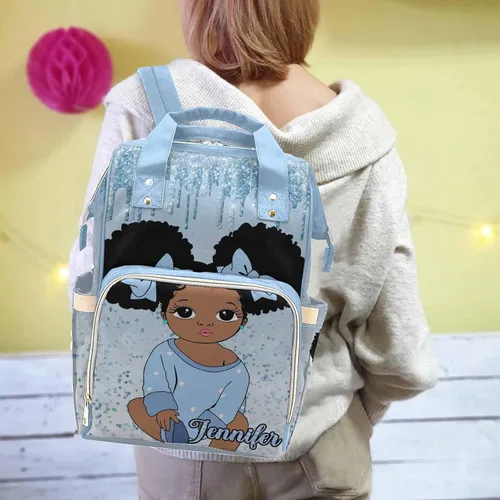 Vista 3 de Bolsa de pañales personalizada con purpurina brillante, color rosa, oro rosa, rubor, con nombre, bolsas de pañales de viaje, mochila casual