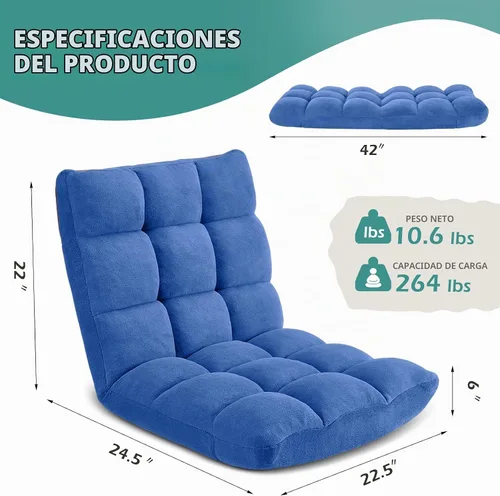 Vista 3 de Silla de Gaming Plegable para Suelo de 14 Posiciones Acolchada Ajustable Silla de Suelo Lazy Sofa con Algodón Transpirable y Terciopelo Amigable