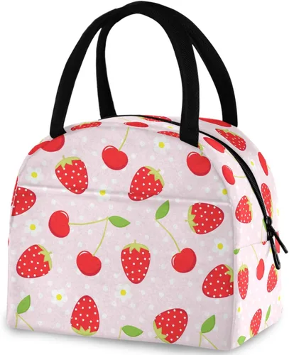 Vista 7 de Bolsa de almuerzo reutilizable con diseño de panal de abeja vintage, con bolsillo frontal, cierre de cremallera, bolsa térmica térmica