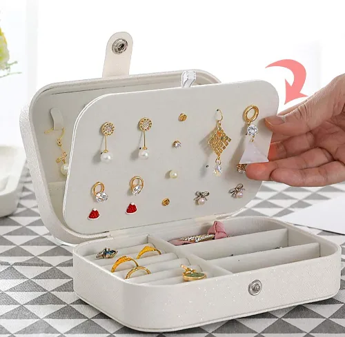 Vista 6 de DREAMGLAMOUR Joyería de viaje caja de viaje de doble capa joyero de viaje regalo para mujeres niñas con 6 pulseras de regalo collar aretes anillos