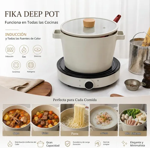 Vista 3 de Fika NEOFLAM FIKA - Olla profunda para estufas e inducción, tapa de vidrio con perilla de madera, fabricada en Corea