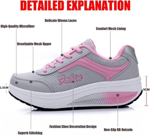 Vista 3 de Zapatos para caminar con cordones para mujer, con soporte de arco, transpirables, con plataforma de cuña, bajos, informales, ligeros, ortopédicos