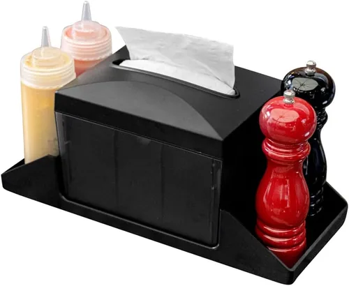 Vista 14 de Restaurantware Bar Lux - Servilletero rectangular de plástico negro de 7.9 x 5.5 pulgadas, 1 organizador de 3 compartimentos, de plástico negro