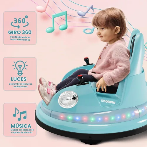 Vista 3 de Coche parachoques para niños, auto parachoques de 12 V para niños pequeños con control remoto, 2 velocidades, 2 modos de conducción, giro de 360°