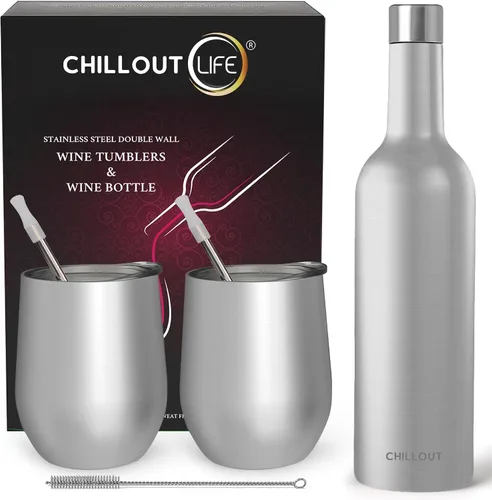 Vista 30 de CHILLOUT LIFE - Vaso de acero inoxidable de 12 onzas con tapa y caja de regalo, diseño de viaje con recubrimiento en polvo, aislamiento al vacío