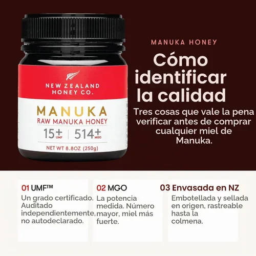 Vista 6 de New Zealand Honey Co. Miel de manuka cruda UMF 15+ MGO 514+, certificado UMF / 8.8oz