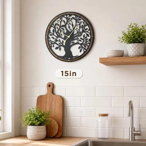 Vista 3 de Micasso Large Wall Clocks Decorative: 15 Inch Tree of Life Battery Operated