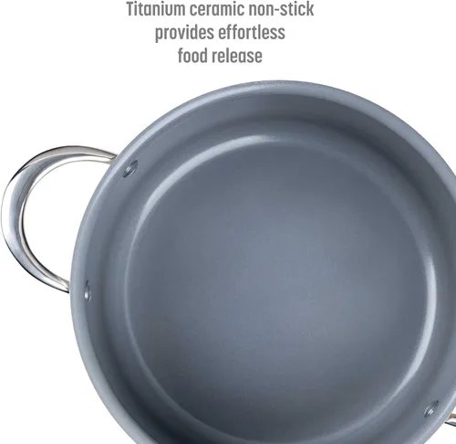 Vista 4 de Goodful Olla de cerámica antiadherente de 6 cuartos de galón, ollas y sartenes aptas para lavavajillas, mango de acero inoxidable de agarre cómodo
