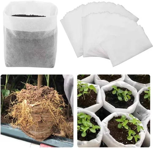 Vista 2 de 100pcs Biodegradable Non-Woven Fabric Seedling Pots - Eco-Friendly Garden Grow Bags for Seed Starting and Transplanting(20x20cm)