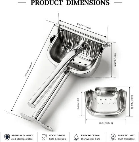 Vista 2 de Exprimidor manual de cítricos – Elite 304 Exprimidor de limón de acero inoxidable resistente con filtro incorporado, exprimidor de naranja