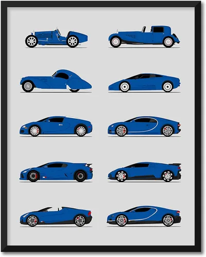 Vista 7 de Custom Car Posters Handmade Poster compatible with Bugatti Generations and Print of Best of Bugatti