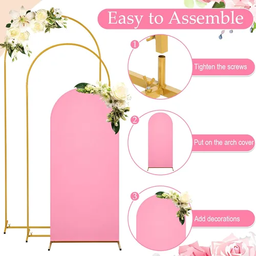 Vista 3 de Gisafai Juego de 6 soportes de metal para telón de fondo de arco y cubierta de arco de boda Chiara con cubierta de elastano para decoración de bodas