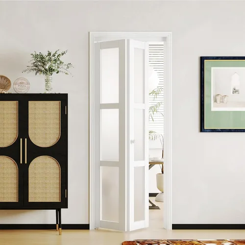 Vista 9 de BARNER HOME Puerta plegable, para abertura de 24"×80", panel plegable de puerta de 3 hojas de vidrio templado esmerilado con kit de herrajes