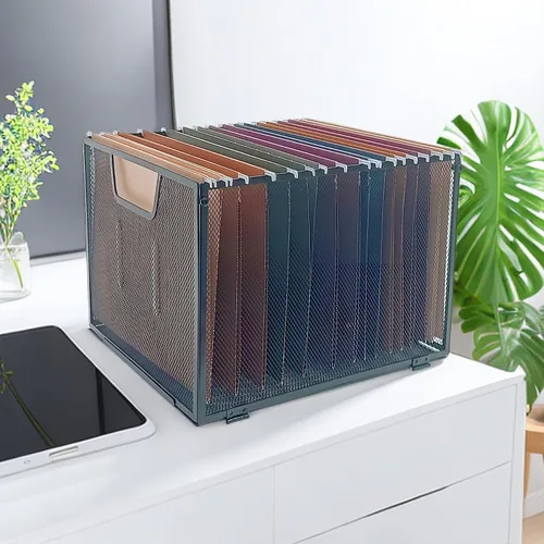 Vista 5 de Organizador de archivos colgante de malla metálica, caja de archivos para oficina/escuela/hogar, negro