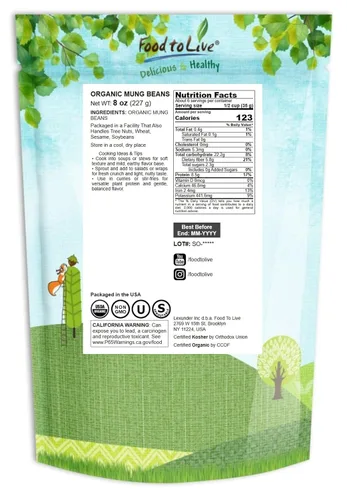 Vista 2 de Food to Live - Frijoles mungos secos (Kosher, Granel)