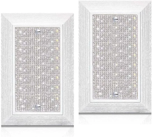 Vista 8 de Cubierta para interruptor de luz, con purpurina, bonitas cubiertas de placa de interruptor con diamantes de imitación plateados, textura blanca