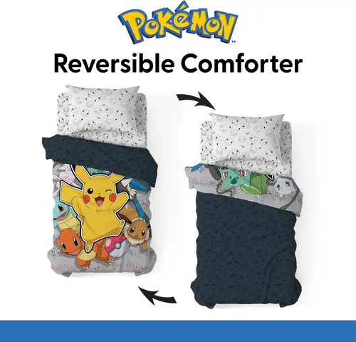 Vista 8 de Northwest Pokemon - Juego de cama individual en una bolsa, Pikachu Squirtle Eevee Charmander, ropa de cama de anime para niñas y niños, escuadrón