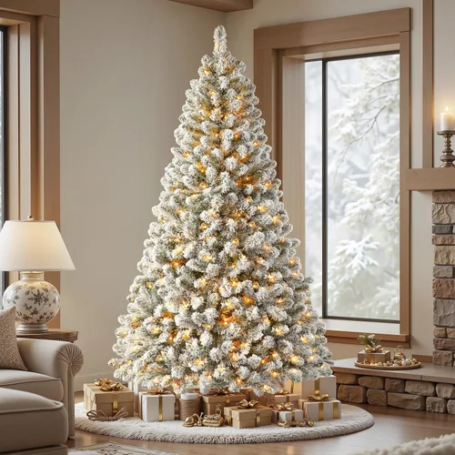 Vista 3 de SHareconn Árbol de Navidad artificial de abeto flocado preiluminado de 4 pies con control remoto 100 Warm White & Multi-Color Lights, Remote &