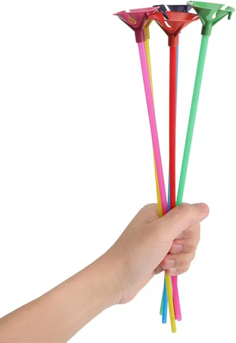 Vista 7 de PRETYZOOM 100 palos y copas para globos, coloridos soportes de globos de plástico para cumpleaños, bodas, vacaciones, celebraciones, eventos