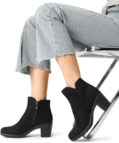 Vista 6 de DREAM PAIRS Botines de tacón bajo y grueso para mujer, con puntera de almendra, para otoño, botas cortas
