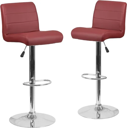 Vista 16 de Flash Furniture Taburete de bar de altura ajustable de vinilo gris contemporáneo con asiento enrollado y base cromada