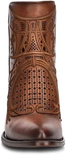 Vista 3 de Cuadra Botines para mujer en piel auténtica con bordado y cremallera marrón Marrón