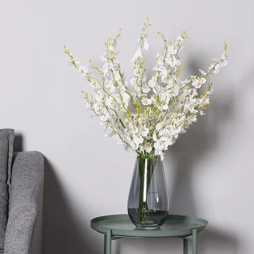 Vista 6 de Kisflower Ramo de orquídeas artificiales blancas, 12 unidades, ramo de orquídeas bailarinas falsas de seda blanca para bricolaje, interiores Blanco