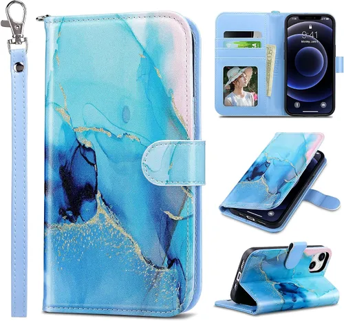 Vista 36 de ULAK Compatible con iPhone 13 Funda tipo cartera para mujer, funda tipo billetera de piel PU con tarjetero y función de caballete, funda protectora
