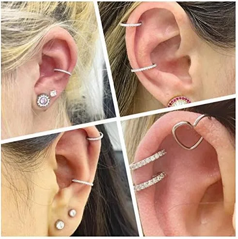 Vista 2 de OUFER - Aretes para nariz de acero quirúrgico para cartílago tragus de acero inoxidable 316L aretes para la hélice y cartílago 14G 16G 18G 20G aro