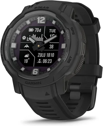 Vista 2 de Garmin Instinct Crossover Solar Tactical - Reloj inteligente híbrido resistente con manos analógicas y pantalla digital, caja de regalo con Negro