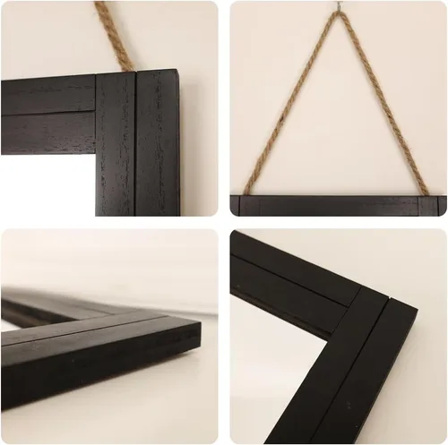 Vista 2 de Espejo de pared rectangular para baño, decoración de madera blanca envejecida con cuerda para colgar para decoración rústica del hogar, tocador