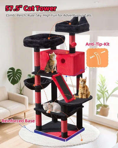 Vista 59 de Taoqimiao Árbol para gatos de 57.5 pulgadas, torre para gatos de interior para adultos, condominio extragrande para gatos, 8 postes rascadores