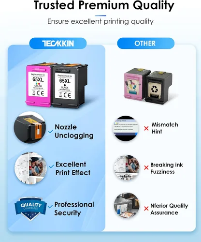 Vista 6 de TECKKIN 65XL - Cartucho de tinta negro de alta capacidad para HP 65 Cartucho de tinta negro para HP Deskjet 3755 3772 3700 3722 3752 2600 Envy 5055
