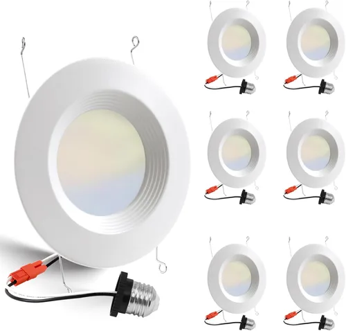 Vista 8 de Paquete de 2 luces LED empotrables 5CCT de 5/6 pulgadas, 2700 K/3000 K/4000 K/5000 K/6500K seleccionables, luces de lata regulables con borde