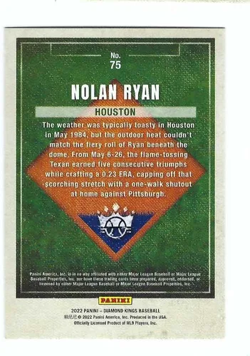 Vista 2 de NOLAN RYAN 2022 Panini Diamond Kings #75 Baseball Card Houston Astros