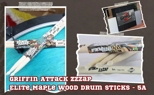 Vista 9 de GRIFFIN Attack Zzzap - 4 pares de palos de madera de arce selecta de élite tamaño 5A – Equilibrado, nivelado y recto – Drummers Percussion Classic