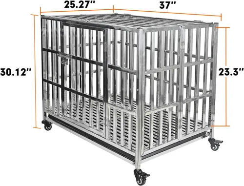Vista 5 de Jaula para perros grandes, resistente e indestructible y a prueba de escapes, de 38 pulgadas, con bandejas de alambre y ruedas extraíbles, extra