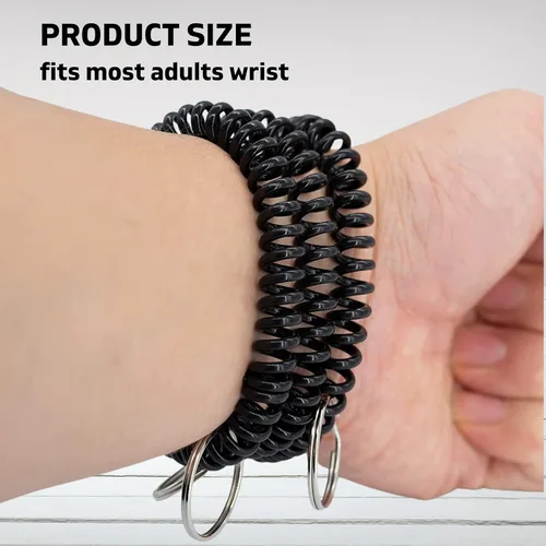 Vista 4 de Llavero en espiral, pulsera elástica en espiral para gimnasio, piscina, resorte, espiral, llavero negro (2550100 unidades), Negro -, Sencillo