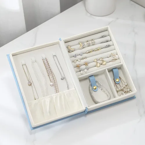 Vista 6 de CASEGRACE Joyero organizador de piel sintética con diseño de libro mágico para aretes, pulseras, collares, anillos, almacenamiento para mujeres