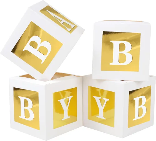 Vista 4 de 4 Piezas Cajas de Flores para Baby Shower Centros de Mesa Decoración Dorada Bloque de Bebé Soporte Floral Centro de Mesa Baby In Bloom Revelación