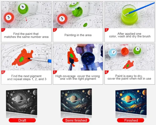 Vista 4 de Pintura por números para adultos Universo por números, ilustraciones de estrellas cósmicas por números para adultos principiantes, kits de pintura