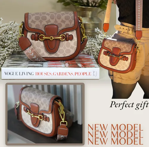 Vista 4 de Bolsos cruzados pequeños para mujer, bolso de cuero, diseño de moda, hebilla dorada