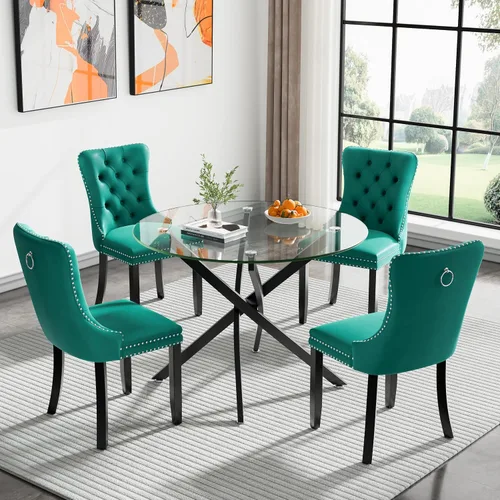 Vista 74 de Juego de mesa de comedor SSLine moderno de 3 piezas con mesa redonda de vidrio para 2, lujosa mesa de comedor circular de 36" con tapa de vidrio