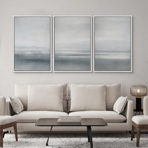 Vista 428 de SIGNWIN Lienzo enmarcado para pared, juego de arte pastel con cadena montañosa, bosque, niebla, naturaleza silvestre, ilustraciones modernas, arte