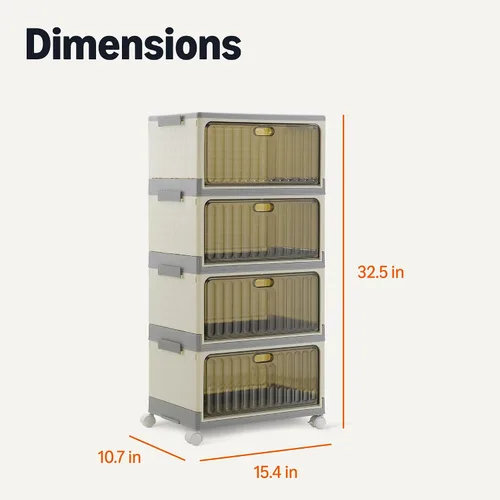 Vista 2 de Amazon Basics Contenedores de almacenamiento de 4 niveles con tapas, apilables y plegables, 23 qt por nivel