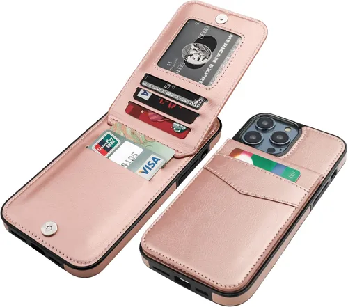 Vista 25 de KIHUWEY Compatible con iPhone 14 Pro Max Funda Cartera Plegable con Soporte para Tarjeta de Crédito, Cierre Magnético de Cuero Premium, Función
