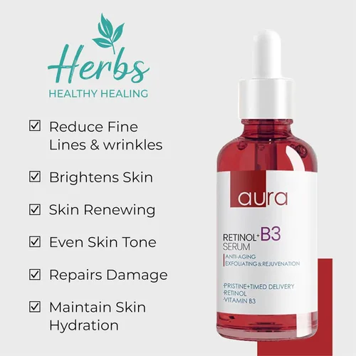 Vista 5 de AURA - Suero de retinol antienvejecimiento 1% - Retinol encapsulado, ácido hialurónico, vitamina C y E, colágeno, niacinamida, paquete económico
