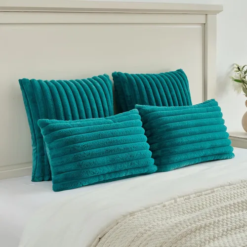 Vista 5 de FUTEI Pack of 2 Faux Fur Throw Pillow Covers 18x18 Inch, Teal Verde azulado