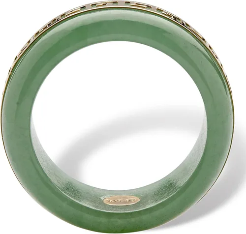 Vista 2 de Llavero griego de jade verde genuino redondo de oro amarillo de 14 quilates