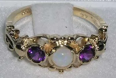 Vista 4 de Anillo de oro amarillo de 14 quilates con ópalo auténtico y amatista para mujer
